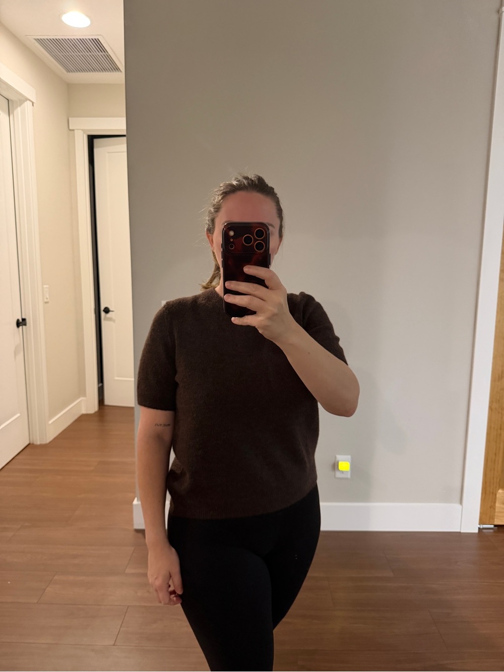 H&M Short Sleeve Scoop-Neck Brown Knit Top